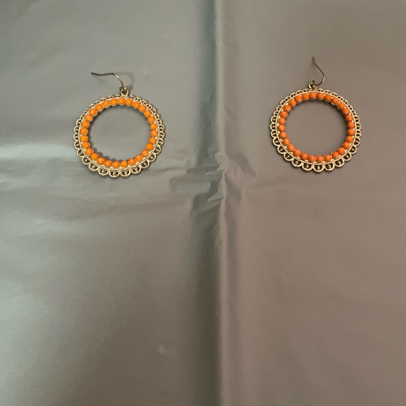Orange Beaded Hoop Earrings - Picture 1 of 1